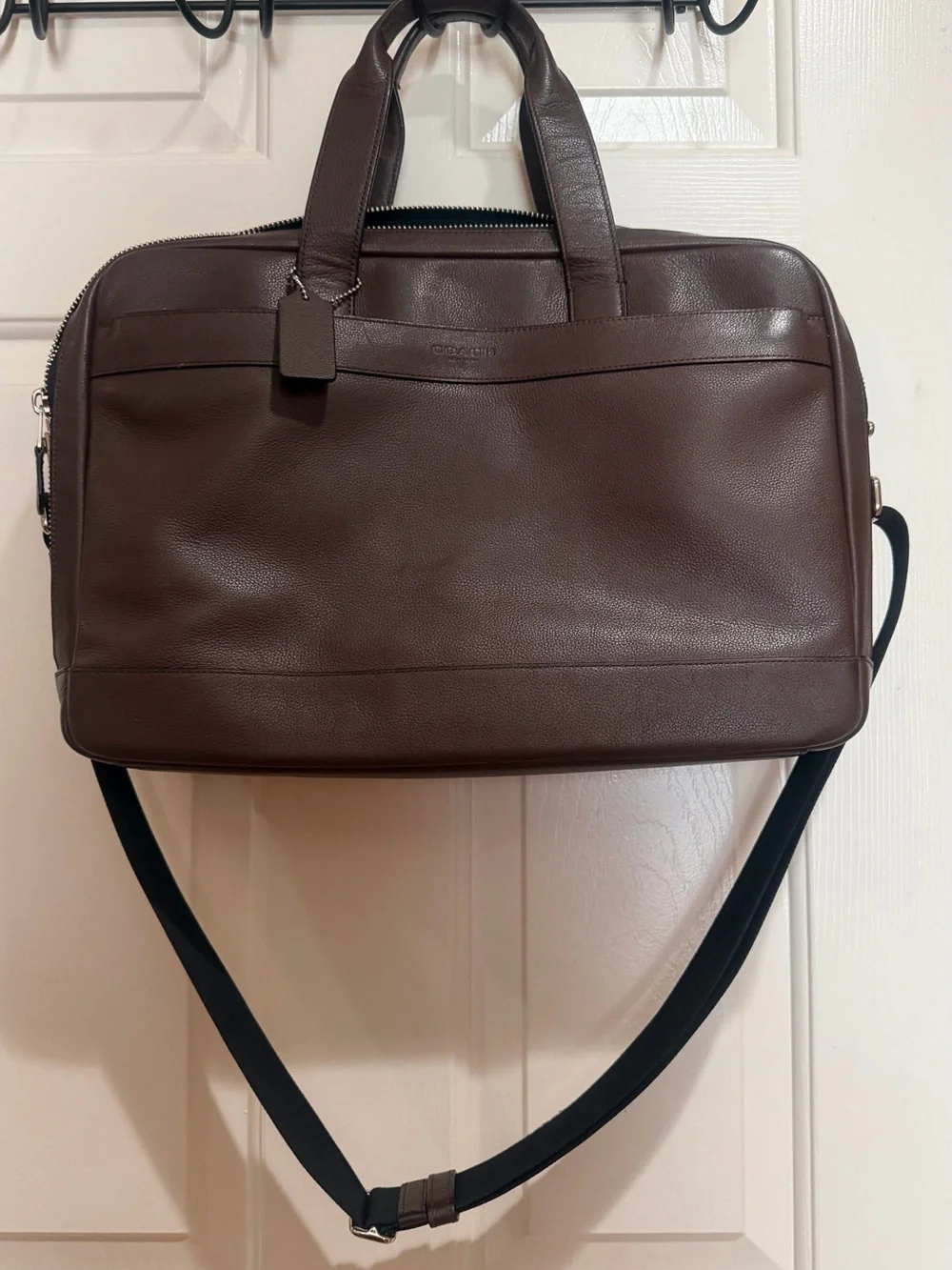 Coach Briefcase in dark chocolate pebble leather